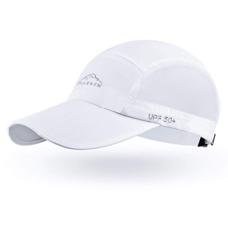 ELLEWIN Unisex Baseball Cap UPF 50 Unstructured Hat with Foldable Long Large Bill, A-white-ellewin Logo, M-L-XL - Image 1